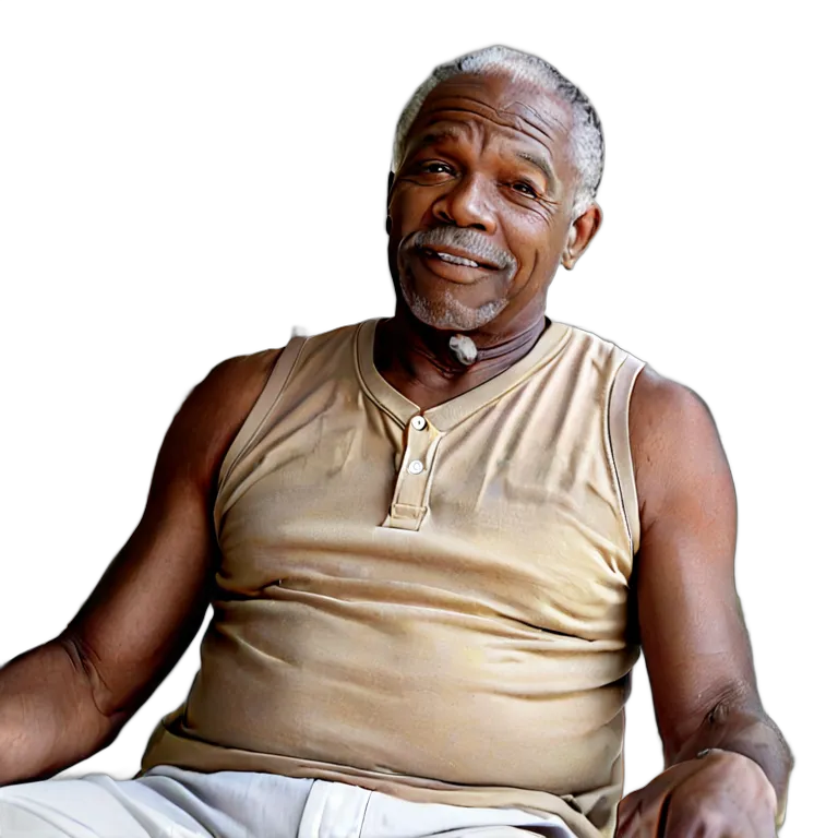 人間 幸せ 満足そうなアフリカ系アメリカ人の年配の男性 透過 PNG 画像 フリー素材 #38187