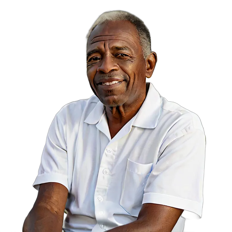 人間 幸せ 満足そうなアフリカ系アメリカ人の年配の男性 透過 PNG 画像 フリー素材 #38189