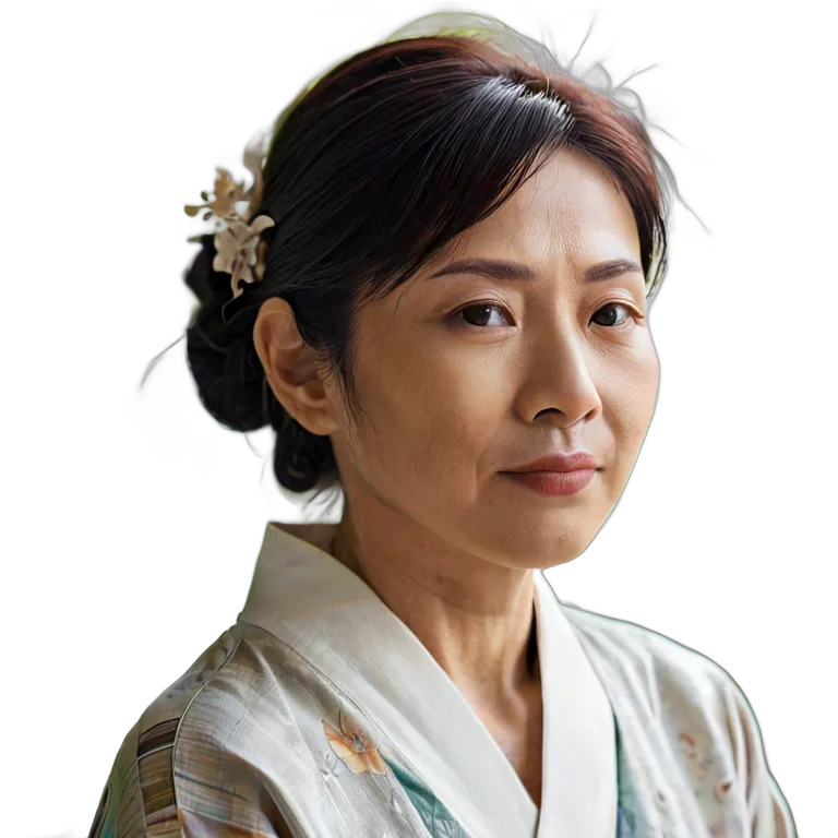 人間 幸せ 満足そうな日本の中年女性 透過 PNG 画像 フリー素材 #38236