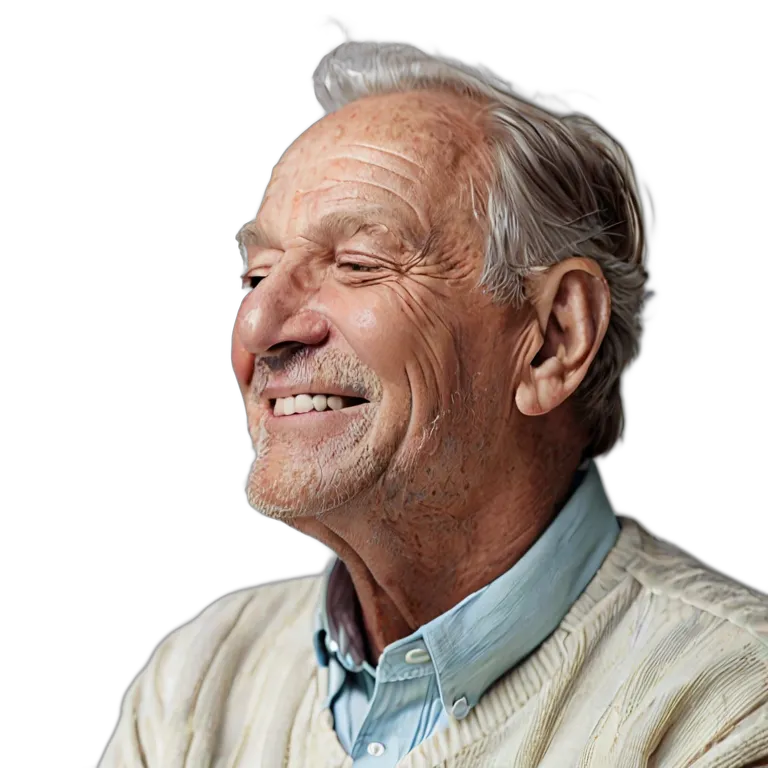 人間 幸せ 幸せそうでリラックスした様子の年配の白人男性 透過 PNG 画像 フリー素材 #38209