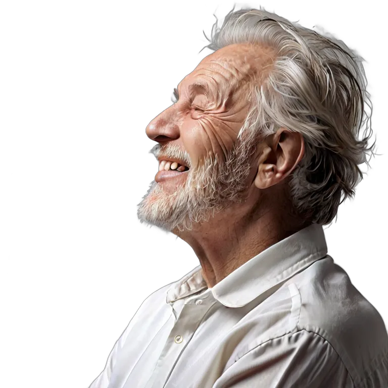 人間 幸せ 幸せそうでリラックスした様子の年配の白人男性 透過 PNG 画像 フリー素材 #38221