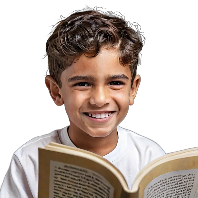 人間 喜び 読書をしながら微笑むアラブの少年 透過 PNG 画像 フリー素材 #36895