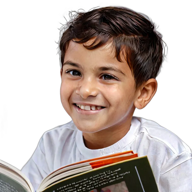 人間 喜び 読書をしながら微笑むアラブの少年 透過 PNG 画像 フリー素材 #36896