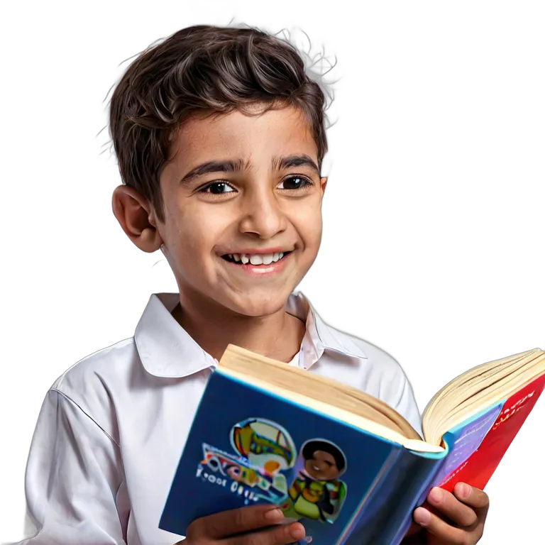 人間 喜び 読書をしながら微笑むアラブの少年 透過 PNG 画像 フリー素材 #36898