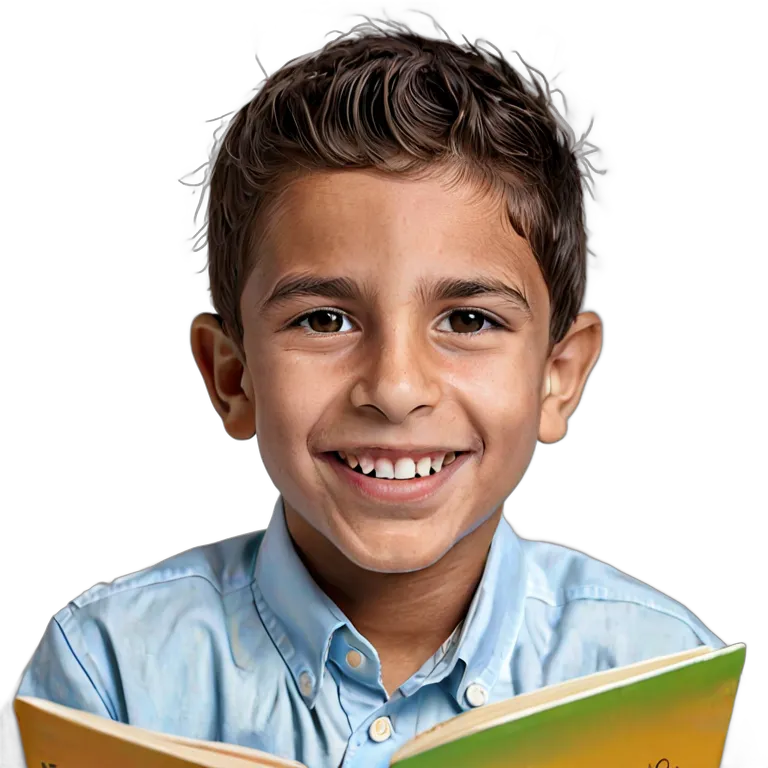 人間 喜び 読書をしながら微笑むアラブの少年 透過 PNG 画像 フリー素材 #36899