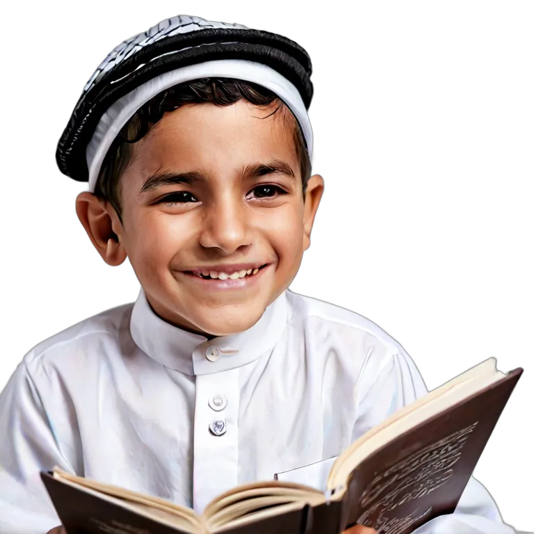 人間 喜び 読書をしながら微笑むアラブの少年 透過 PNG 画像 フリー素材 #36900