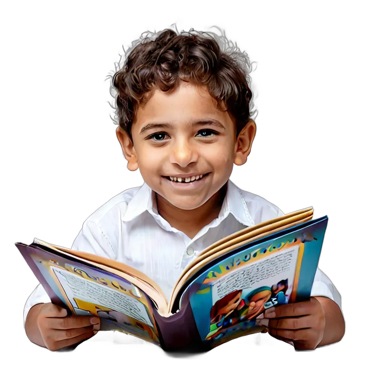 人間 喜び 読書をしながら微笑むアラブの少年 透過 PNG 画像 フリー素材 #36901