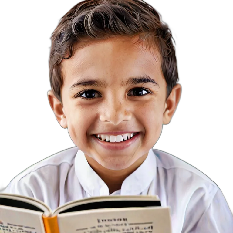 人間 喜び 読書をしながら微笑むアラブの少年 透過 PNG 画像 フリー素材 #36902