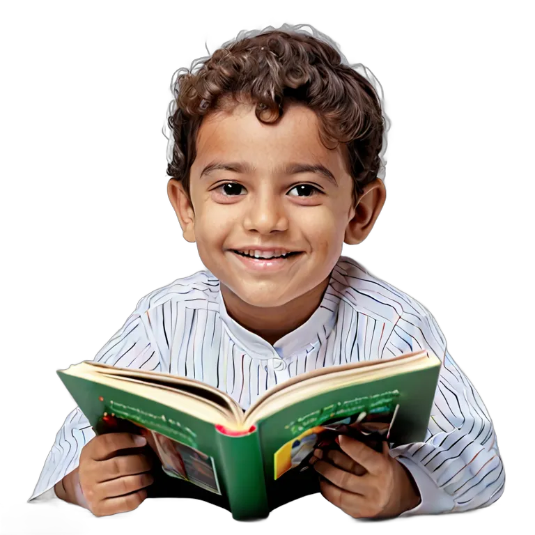 人間 喜び 読書をしながら微笑むアラブの少年 透過 PNG 画像 フリー素材 #36903