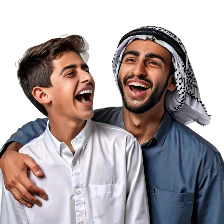 人間 喜び 父親と笑うアラブの少年 透過 PNG 画像 フリー素材 #36878