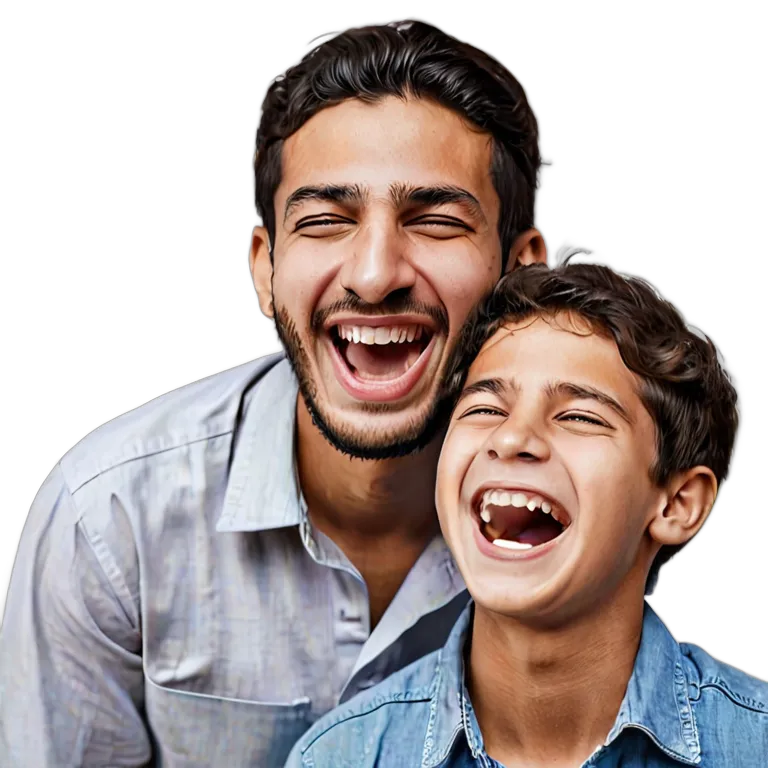 人間 喜び 父親と笑うアラブの少年 透過 PNG 画像 フリー素材 #36879