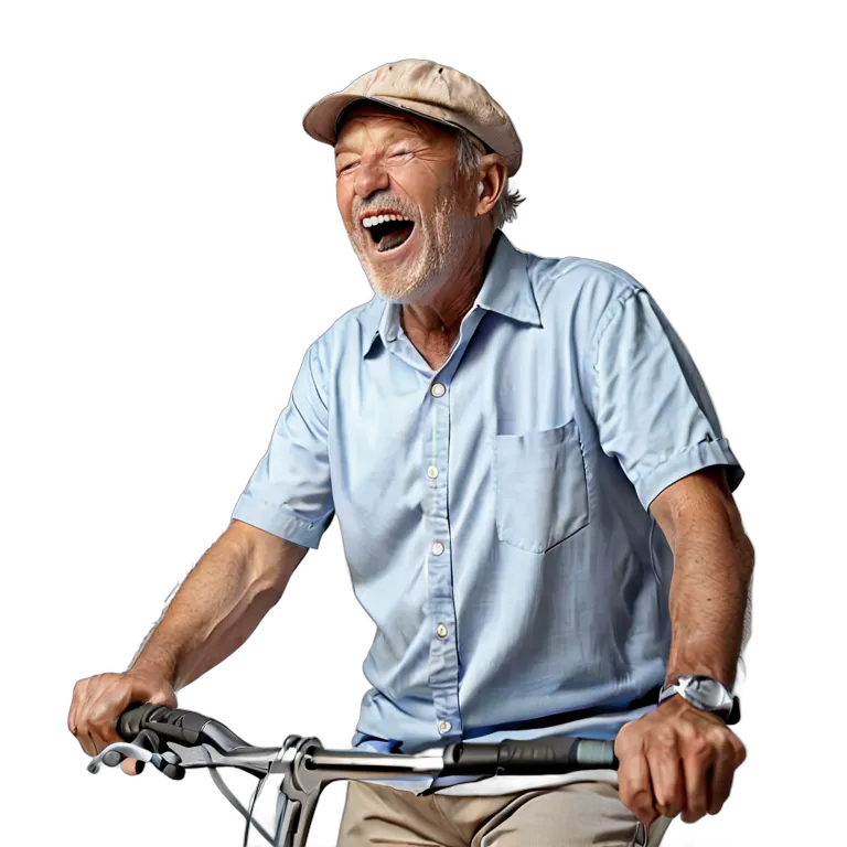 人間 喜び 自転車に乗って笑っている白人の年配の男性 透過 PNG 画像 フリー素材 #36935