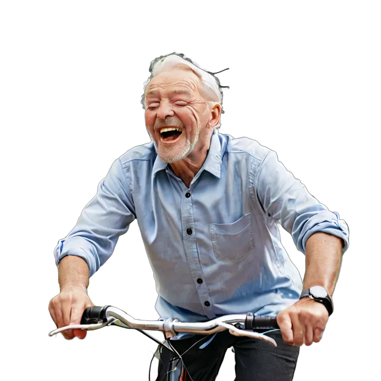 人間 喜び 自転車に乗って笑っている白人の年配の男性 透過 PNG 画像 フリー素材 #36937