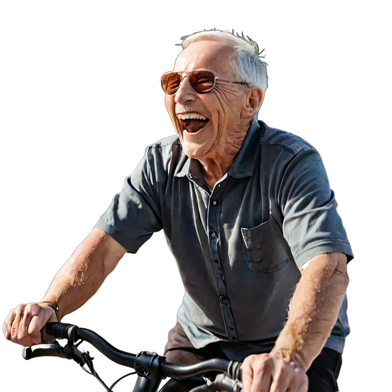 人間 喜び 自転車に乗って笑っている白人の年配の男性 透過 PNG 画像 フリー素材 #36938
