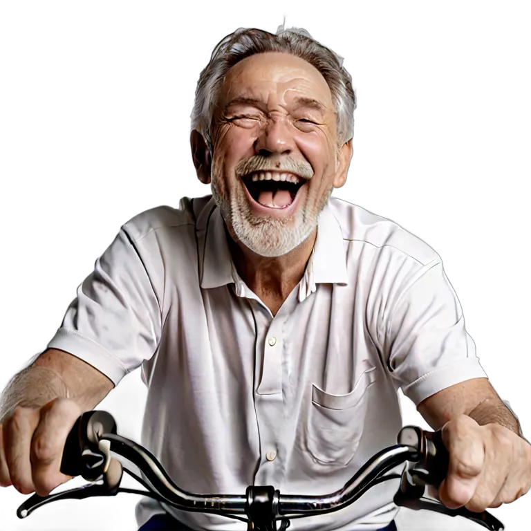 人間 喜び 自転車に乗って笑っている白人の年配の男性 透過 PNG 画像 フリー素材 #36939