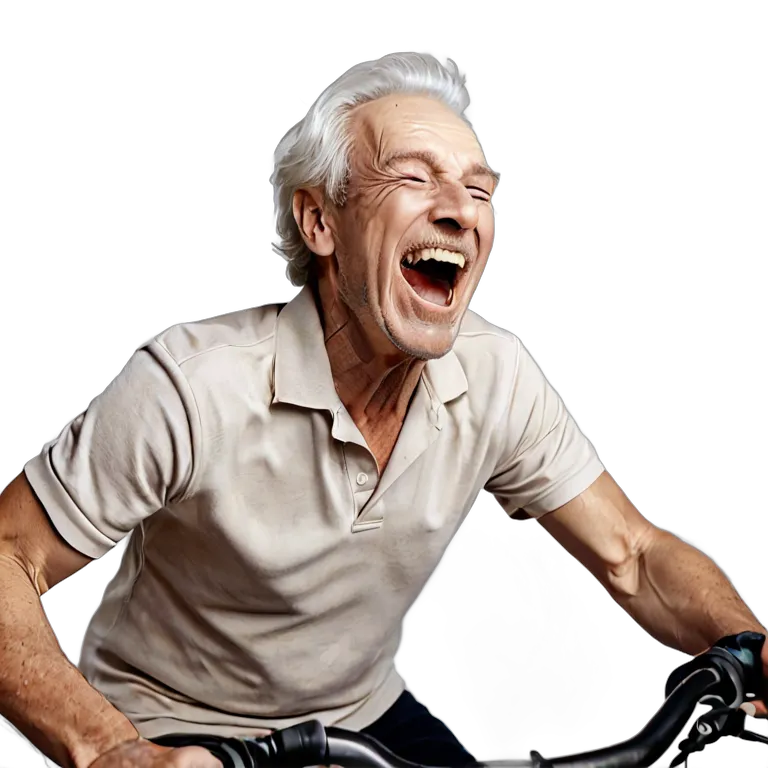 人間 喜び 自転車に乗って笑っている白人の年配の男性 透過 PNG 画像 フリー素材 #36940