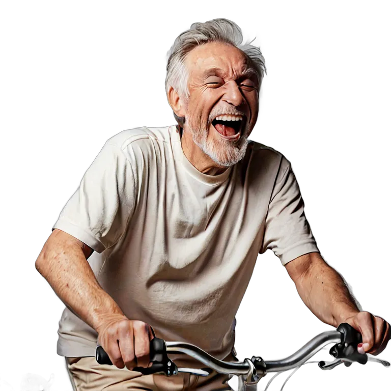 人間 喜び 自転車に乗って笑っている白人の年配の男性 透過 PNG 画像 フリー素材 #36941