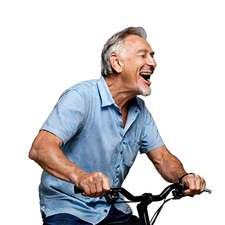 人間 喜び 自転車に乗って笑っている白人の年配の男性 透過 PNG 画像 フリー素材 #36942