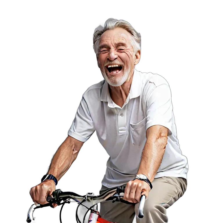 人間 喜び 自転車に乗って笑っている白人の年配の男性 透過 PNG 画像 フリー素材 #36943