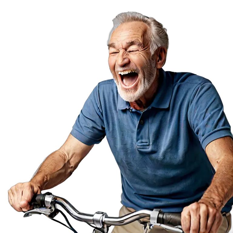 人間 喜び 自転車に乗って笑っている白人の年配の男性 透過 PNG 画像 フリー素材 #36945