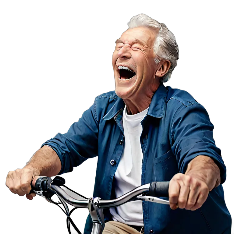 人間 喜び 自転車に乗って笑っている白人の年配の男性 透過 PNG 画像 フリー素材 #36947