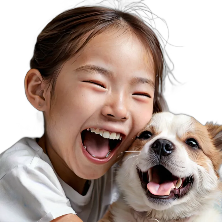 人間 喜び 子犬を見て笑う日本の女の子 透過 PNG 画像 フリー素材 #36963