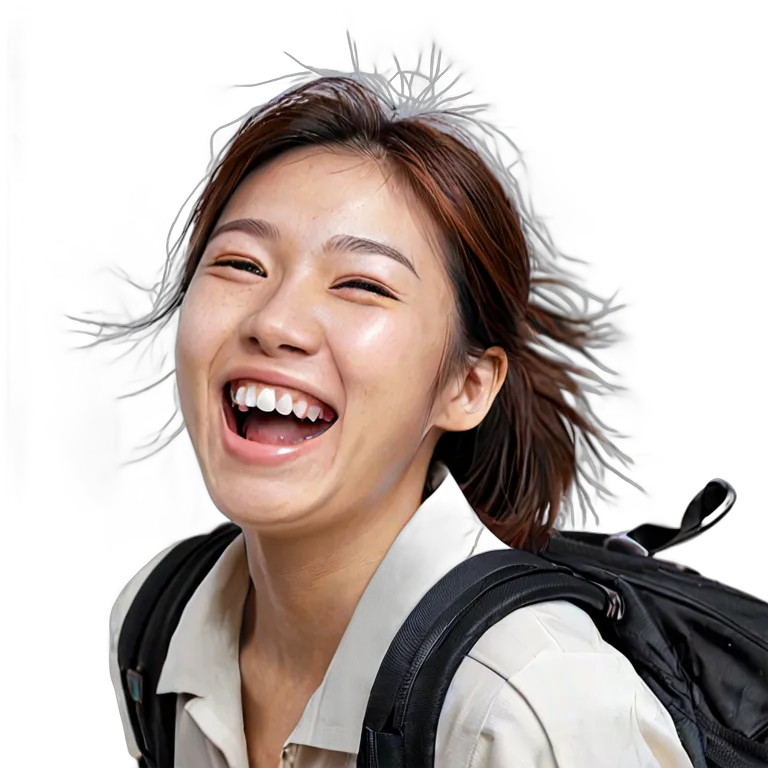 人間 喜び 旅行中に笑う日本の若い女性 透過 PNG 画像 フリー素材 #36971