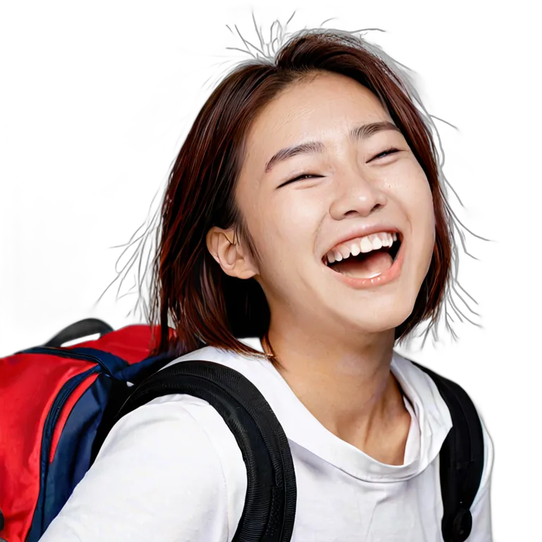 人間 喜び 旅行中に笑う日本の若い女性 透過 PNG 画像 フリー素材 #36972