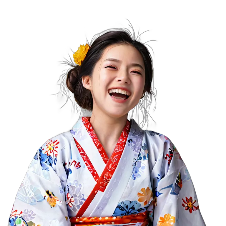 人間 喜び 着物を着て笑う日本の若い女性 透過 PNG 画像 フリー素材 #36891