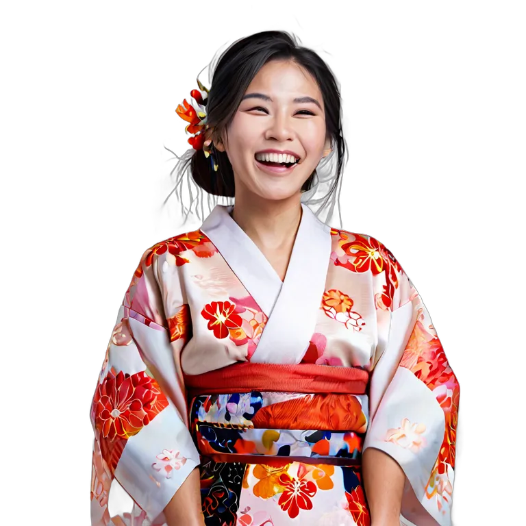 人間 喜び 着物を着て笑う日本の若い女性 透過 PNG 画像 フリー素材 #36892