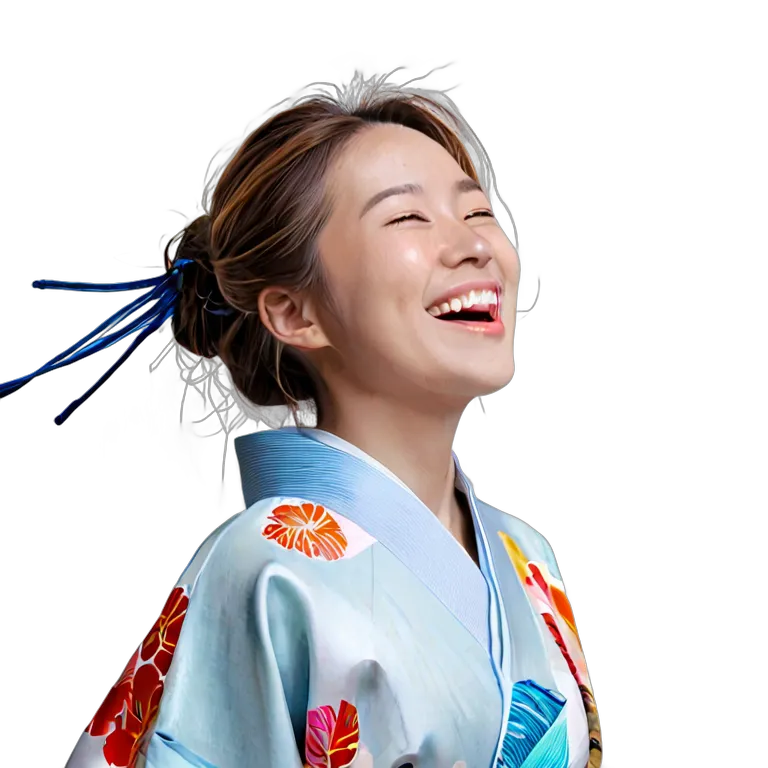 人間 喜び 着物を着て笑う日本の若い女性 透過 PNG 画像 フリー素材 #36894