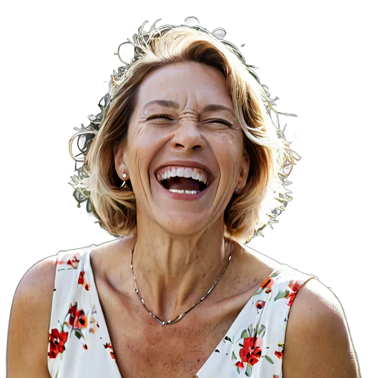 人間 喜び ガーデンパーティーで笑っている中年白人女性 透過 PNG 画像 フリー素材 #36904