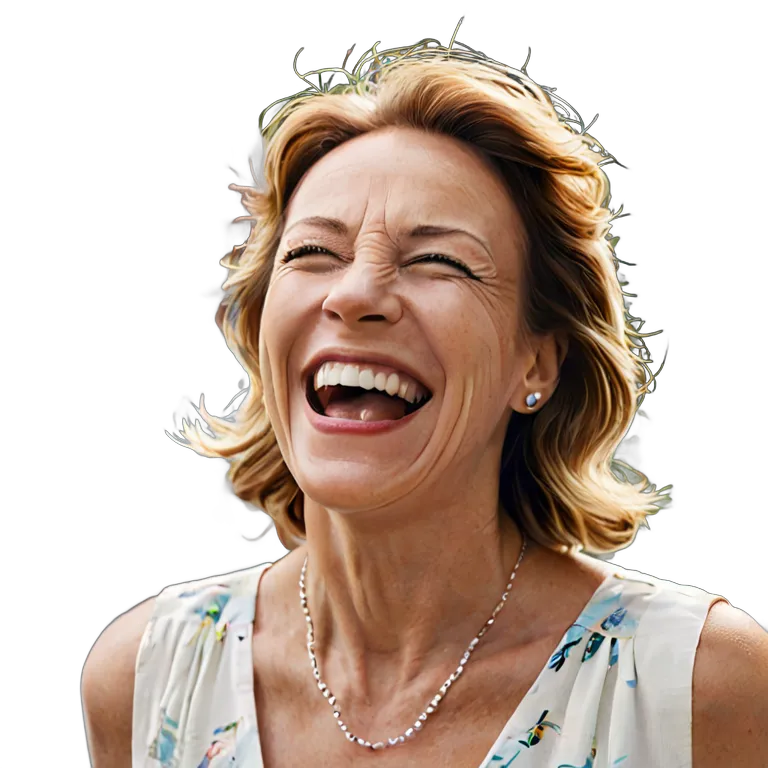 人間 喜び ガーデンパーティーで笑っている中年白人女性 透過 PNG 画像 フリー素材 #36905