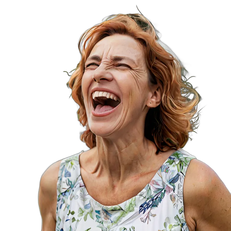 人間 喜び ガーデンパーティーで笑っている中年白人女性 透過 PNG 画像 フリー素材 #36906