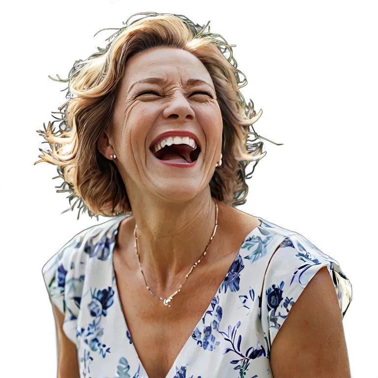 人間 喜び ガーデンパーティーで笑っている中年白人女性 透過 PNG 画像 フリー素材 #36909