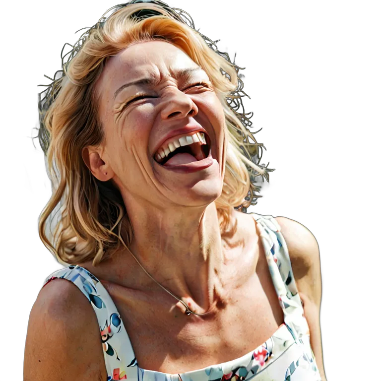 人間 喜び ガーデンパーティーで笑っている中年白人女性 透過 PNG 画像 フリー素材 #36910