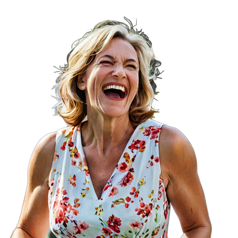 人間 喜び ガーデンパーティーで笑っている中年白人女性 透過 PNG 画像 フリー素材 #36911