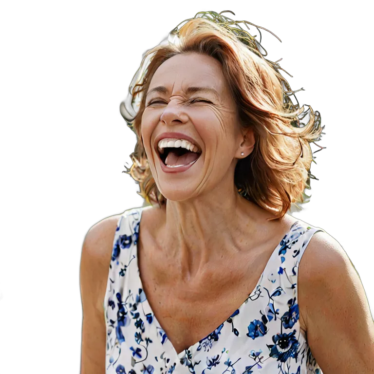 人間 喜び ガーデンパーティーで笑っている中年白人女性 透過 PNG 画像 フリー素材 #36912