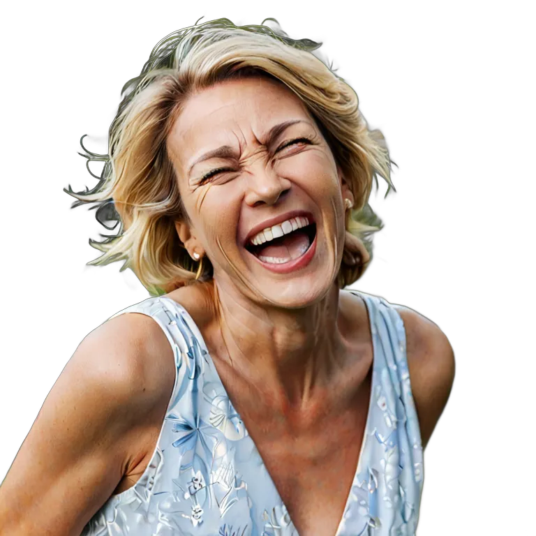 人間 喜び ガーデンパーティーで笑っている中年白人女性 透過 PNG 画像 フリー素材 #36913