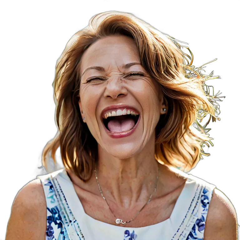 人間 喜び ガーデンパーティーで笑っている中年白人女性 透過 PNG 画像 フリー素材 #36914