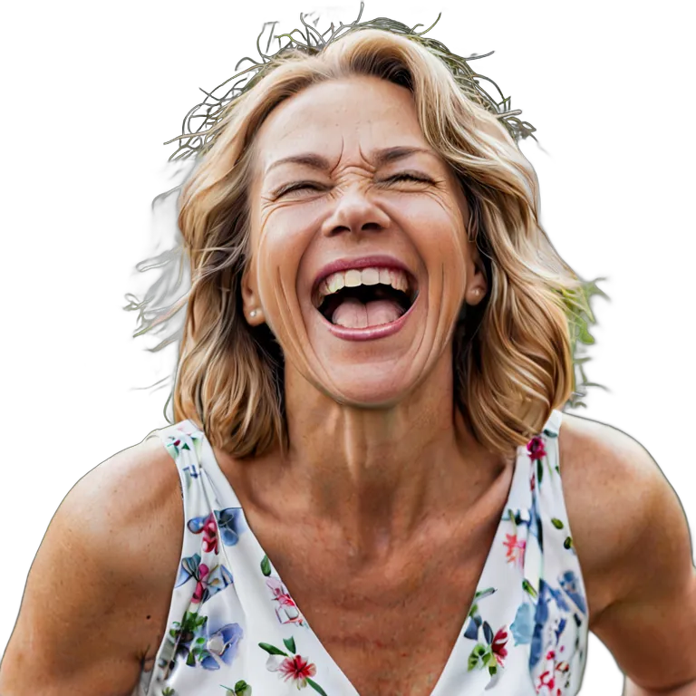 人間 喜び ガーデンパーティーで笑っている中年白人女性 透過 PNG 画像 フリー素材 #36915