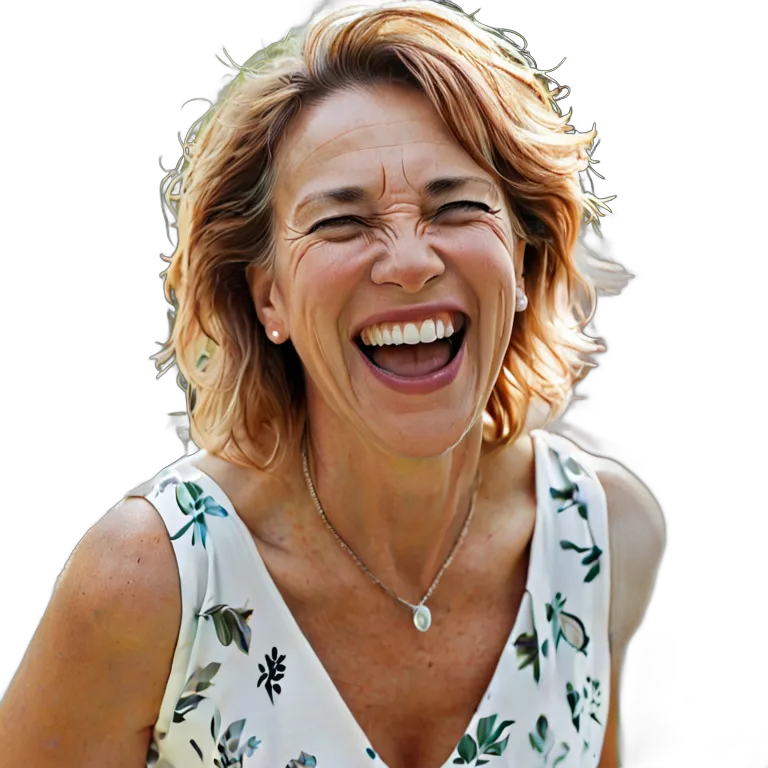 人間 喜び ガーデンパーティーで笑っている中年白人女性 透過 PNG 画像 フリー素材 #36916