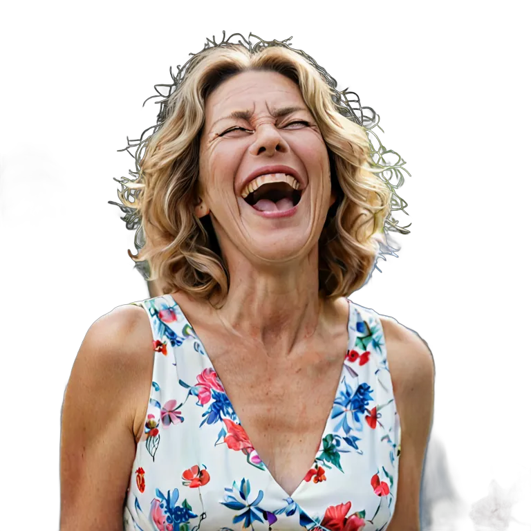 人間 喜び ガーデンパーティーで笑っている中年白人女性 透過 PNG 画像 フリー素材 #36917