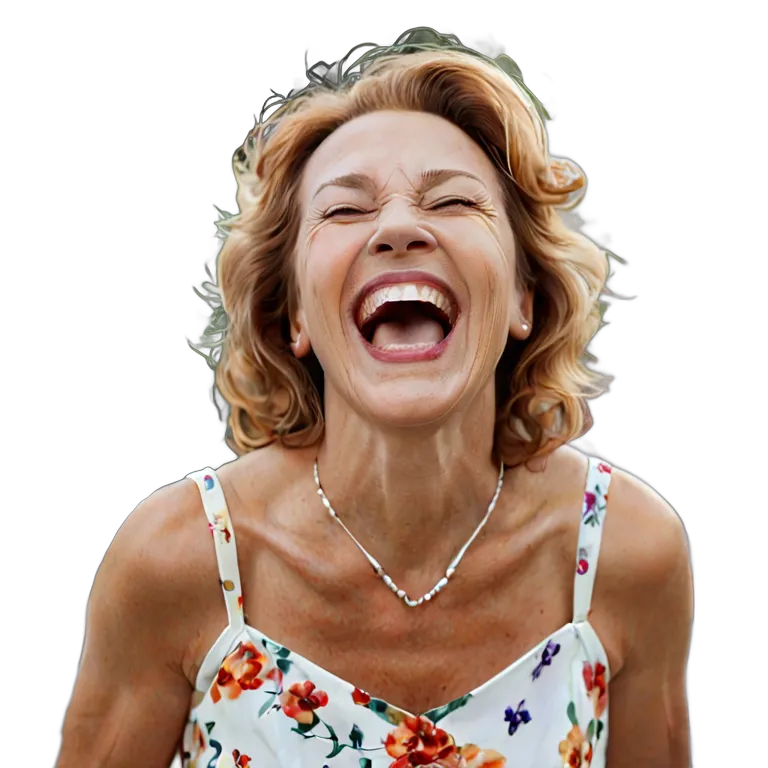 人間 喜び ガーデンパーティーで笑っている中年白人女性 透過 PNG 画像 フリー素材 #36918