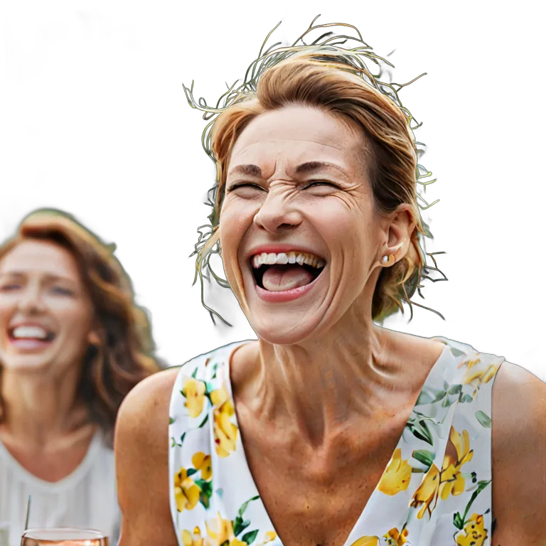 人間 喜び ガーデンパーティーで笑っている中年白人女性 透過 PNG 画像 フリー素材 #36920