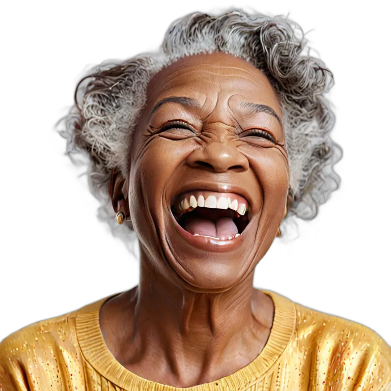 人間 喜び 目を輝かせて笑うシニアアフリカ系アメリカ人女性 透過 PNG 画像 フリー素材 #36921