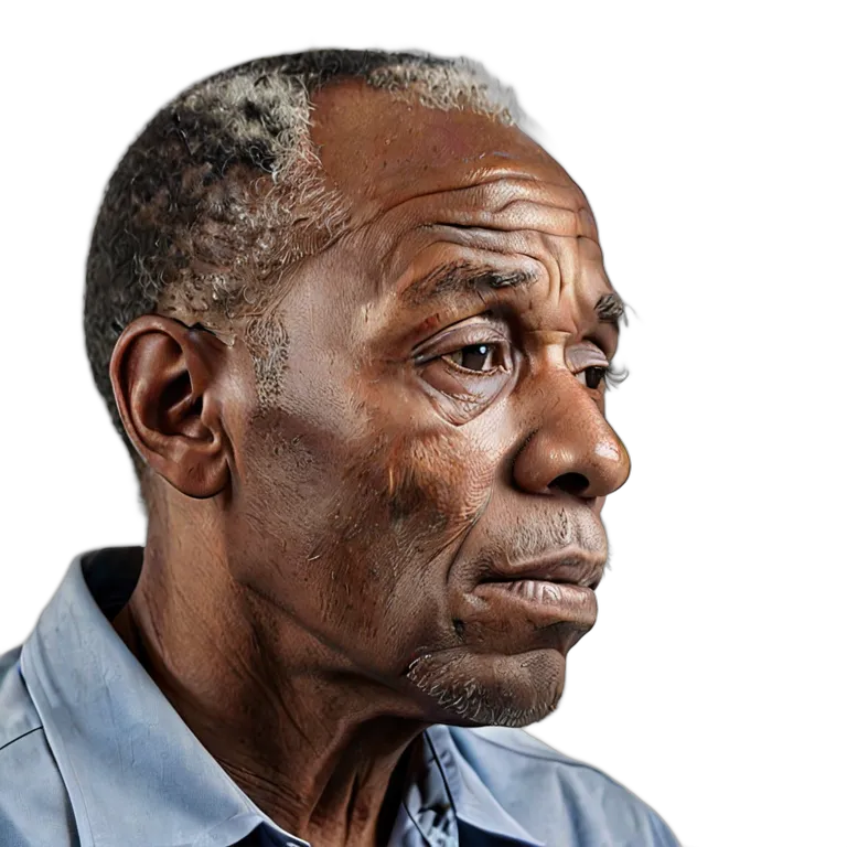 人間 悲しみ 悲しそうに考え込むアフリカ系アメリカ人の年配の男性 透過 PNG 画像 フリー素材 #37847