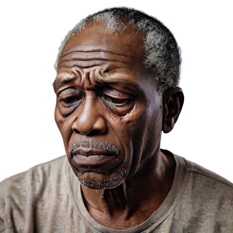 人間 悲しみ 悲しそうに考え込むアフリカ系アメリカ人の年配の男性 透過 PNG 画像 フリー素材 #37849