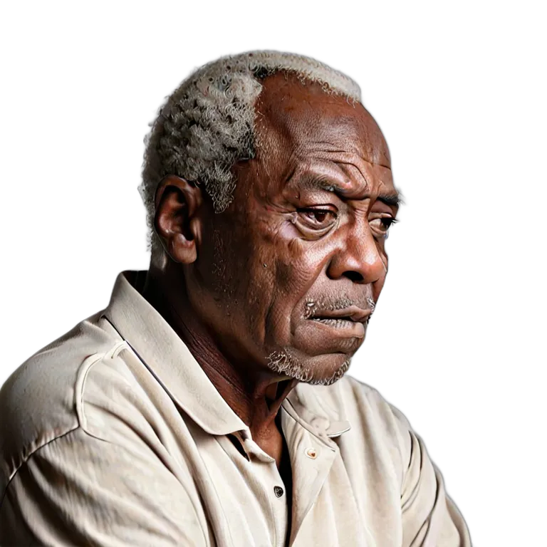 人間 悲しみ 悲しそうに考え込むアフリカ系アメリカ人の年配の男性 透過 PNG 画像 フリー素材 #37850