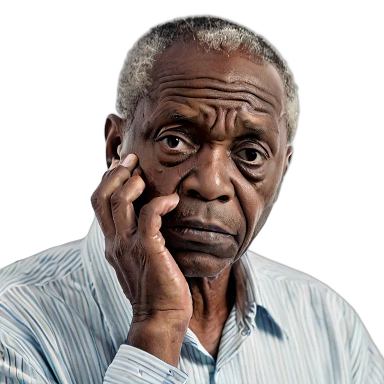 人間 悲しみ 悲しそうに考え込むアフリカ系アメリカ人の年配の男性 透過 PNG 画像 フリー素材 #37851